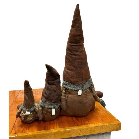 Weighted Gnomes Plush Decor Natural Tones Woodsman Long Legs Matching Set of 3 - Picture 4 of 6